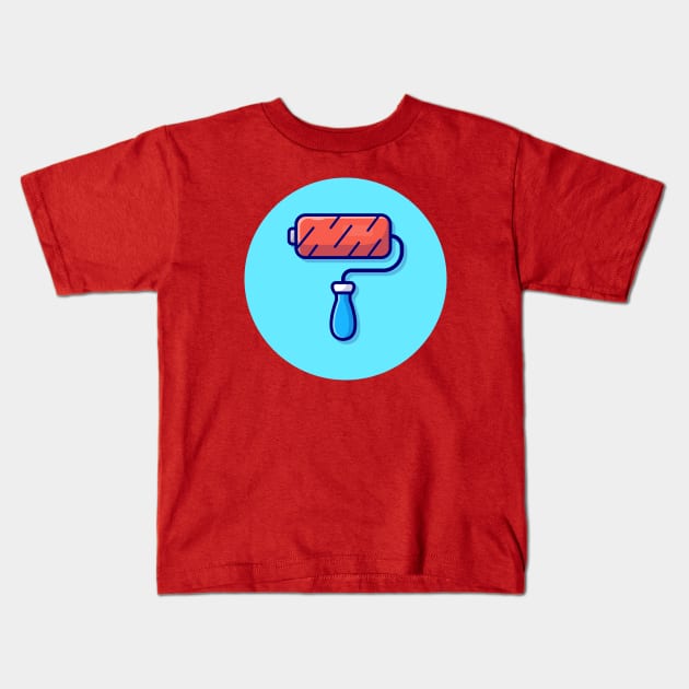 Roller Brush Paint Cartoon Vector Icon Illustration Kids T-Shirt by Catalyst Labs